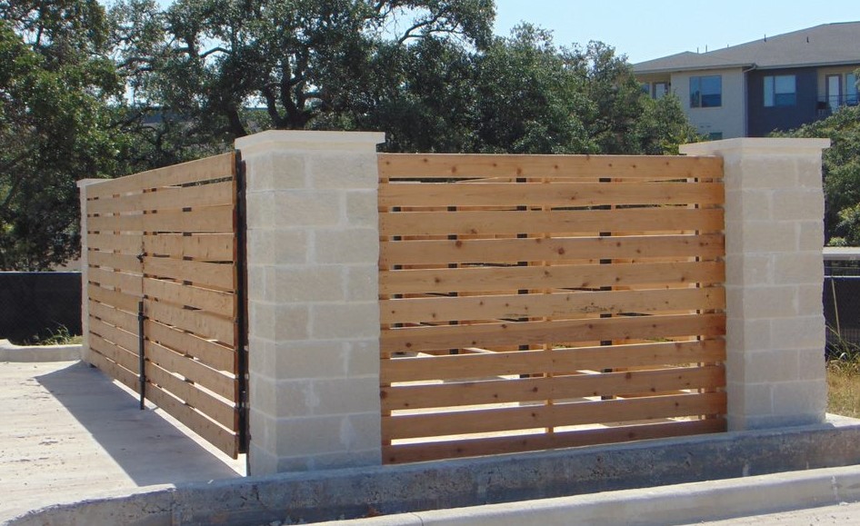 Horizontal wood fence and column