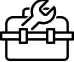 Black and white icon showing a wrench inside a house, symbolizing home maintenance or repair services.