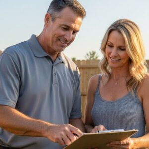couple looking at a clipboard