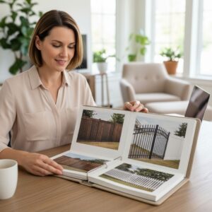 person reviewing types of fencing book