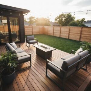 cohesive outdoor patio and fence design