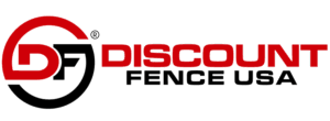 Logo for Discount Fence USA featuring a stylized "DF" in a red and black circular design, with the company name in bold red and black text to the right.