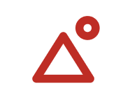 A stylized icon of a microchip with a red triangle and circle in the center, outlined in white and black.
